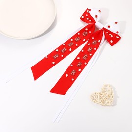 NLCAC Game Day Hair Bows for Women Beaded Football Hair Bow Clip Silky Satin Bow Hair Barrette Accessories(Red White Cheer)