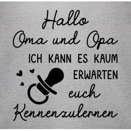 Junge Mädchen - Schwangerschaftsverkündung - Baby Body Hallo Oma und Opa Geschenk Schwangerschaft verkünden Babybody Wir sind schwanger verkünden I Schwangerschaft Ankündigung - 1/3 Monate - Grau