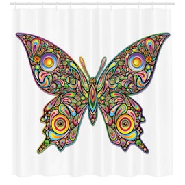 Ambesonne - Cortina de ducha de mariposas, diseño psicodélico de mariposas, diseño de espirales de vida silvestre, diseño de ojos silvestre, tela de tela, juego de decoración de baño con ganchos, 69 pulgadas de ancho x 84 pulgadas de largo, multicolor bl