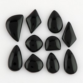 CRYSTALIS Wholesale 10pcs Natural Black Onyx Loose Gemstone Bulk Cabochons Jewelry Making Supply, Chakra & Healing Polished Stones, Wire Wrapping, DIY, Gem Collection