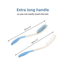 Fanwer Long Reach Handled Comb and Hair Brush Set for The Elderly And Disabled