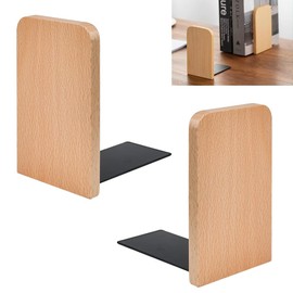 KARBAG Book Ends, 2 Pack Natural Bamboo Bookend Heavy Duty Bookends Walnut Wood Bookends Wooden Book Stopper Bookshelf Ends Decorative Book Ends for Shelves Office Home School Dorm (Square Head)