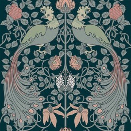 Livelynine Green Wallpaper with Birds Peel and Stick Vintage Floral Wall Paper Prepasted Antique Victorian Contact Paper for Furniture 17.5x78.8" Retro Botanical Dark Academia Removable Pink Flower