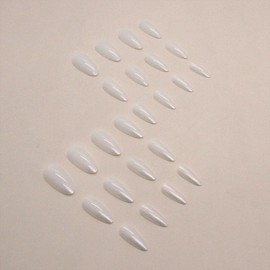 White Press on Nails Medium Almond Fake Nails Chrome False Nails with Designs Aurora Stick on Nails Reusable Artificial Glue on Nails Glossy Full Cover Acrylic Nails for Women Nails Decoration 24 Pcs