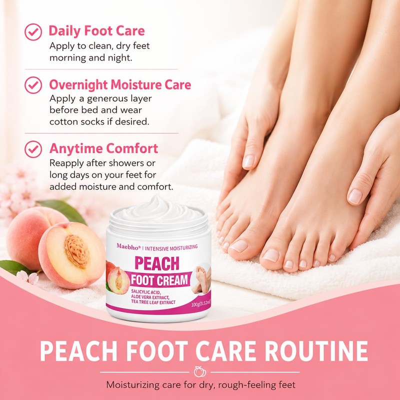 Peach Foot Cream for Dry Rough Feet, Moisturizing Heel Cream