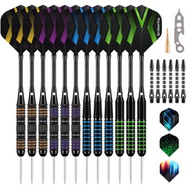 Darts with Metal Tip, 6 Pieces 22 g and 6 Pieces 20 g Professional Steel Darts Red