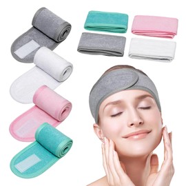 4 Pcs Spa Headband,Skincare Headbands with Adjustable Magic Sticker,Durable And Comfortable,Makeup Hair Wrap Portable,Washable,for Washing Face Shower Sports,4 Colors