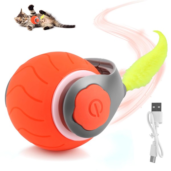 jwogngls Electric Cat Toy Ball, Magic Ball Dog with Tail,