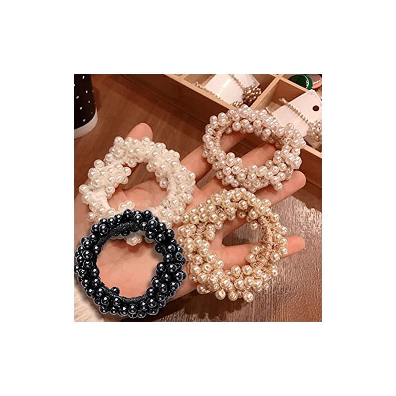 4 Pcs Pearl Hair Scrunchies, Elastic Hair Ropes Ponytail Holder