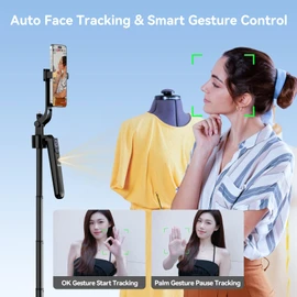 TELESIN Selfie Stick, Smartphone Tripod, Smartphone Stand, 360° AI Automatic Face Tracking, Smartphone, Gimbal, 4-Axis Stabilizer, Anti-Shake, 270° Pan, 360° Tilt, Gesture Control, Smartphone Tripod