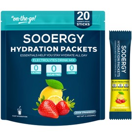 Sooergy Electrolytes Powder Packets Sugar Free Hydration Packets, Liquid Daily IV Electrolyte Drink Mix for Rehydration with Electrolytes, Vitamins, 0 Calorie, Lemon Strawberry Flavor, 20 Sticks