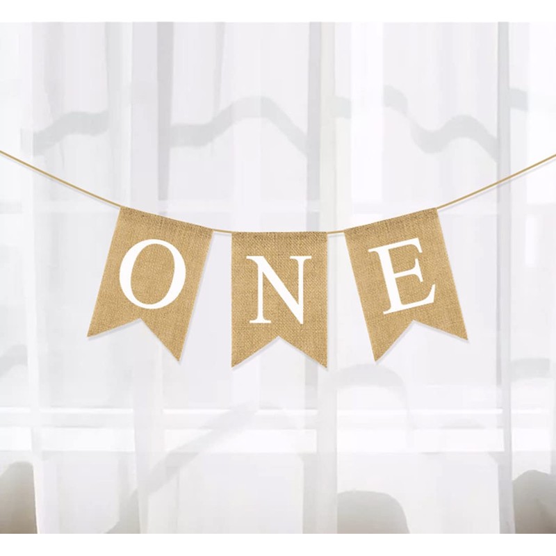 ONE First Birthday Burlap Banner,ONE High Chair Bunting Banner Happy