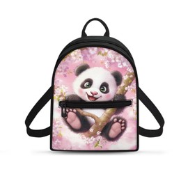 HUGS IDEA Cute Panda Backpack Purse for Women Cherry Blossom Mini Backpacks for School Water-Resistant Small Back Pack Shoulder Bag for Travel Vacation Daypack Backpack
