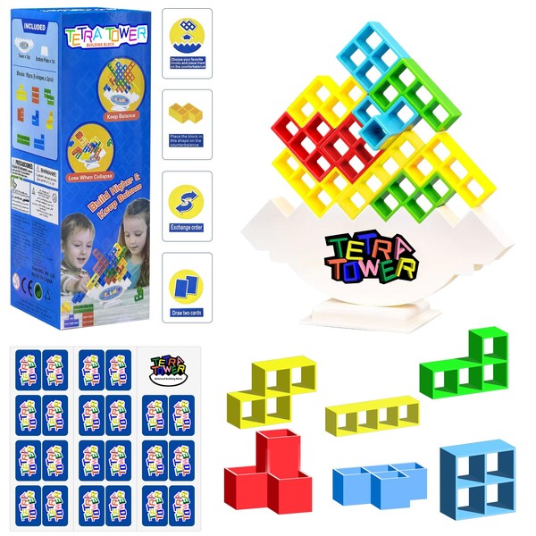 JOKSNK 32 Pieces Tetra Tower Game, Balance Toy Tower Game,