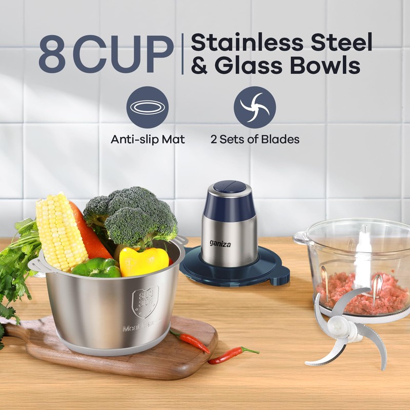 GANIZA Food Processors, Electric Chopper with Meat Grinder & Veggie