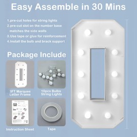 3FT/36 Inch Marquee Light up Numbers with White Lights,White Marquee Number 0-9 for Birthday Party Large Mosaic Frame Letter Cardboard Pre-Cut Foam Board Sign Diy Decorations Anniversary(0)