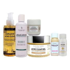 Nuestra Tierra Cosmética Ancestral Kit Para Acné Hormonal Shampoo, Azelac Lotion, Gel