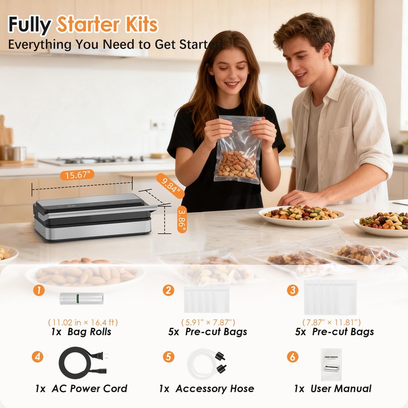 VUSIGN Vacuum Sealer Machine with Strong -85KPA Suction, Low Noise,