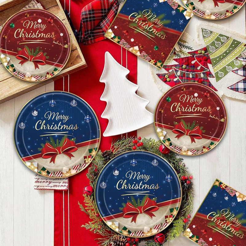 Party Tableware Decorations Set For 16 Guest,Christmas Paper Plates Napkins