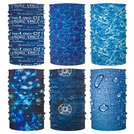 HCMY 6 Pack Neck Gaiters Tube UV Face Mask Bandana Blue Balaclava Shiesty Magic Scarf Headwear Headbands Wraps for women