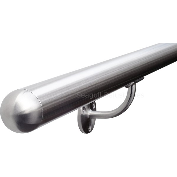 Seagull Balustrades Stainless Steel Stair Handrail - Pre-Assembled, 320-Grit Satin Brushed Polished - Select Length - Classic Domed Ends - Made in UK