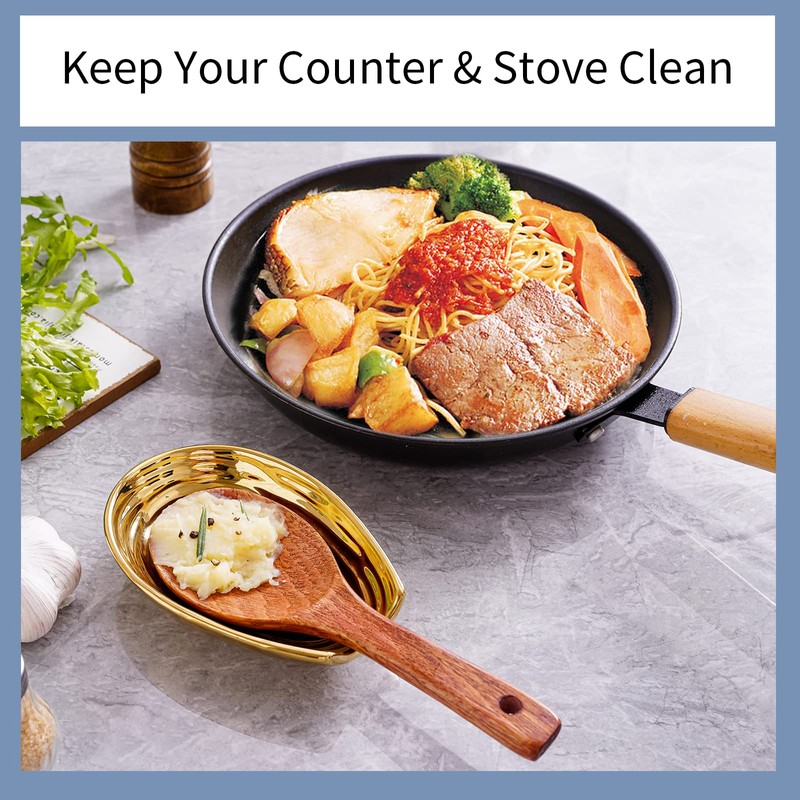 Hasense Spoon Rest for Stove Top, Ceramic Gold Spoon Holder