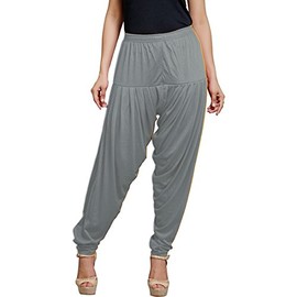 Stylesindia Women's Cotton Spandex Patiala Pants – Stretchable Ethnic Bottom Wear with Pleats for Casual & Traditional Outfits (Grey)