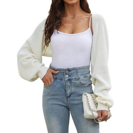ZUGJAM Women's Cropped Cardigan Bolero Shrug Sweater 2025 Beige M