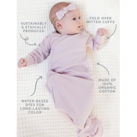 Colored Organics Baby Organic Cotton Knotted Gown - Infant Indy Kimono Gown with Mitten Cuffs - Maria Floral/Lilla NB