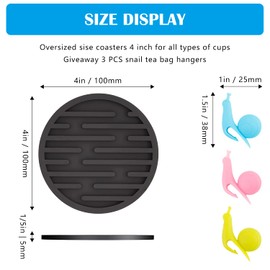 Coasters for Drinks, Silicone Coasters for Coffee Table 6 Set, Non-Slip, Heat Resistant Coasters Fit All Cups, for Bar, Wooden Table, Coffee Table Decor, Soft Coaster for Tabletope Protection (Black)