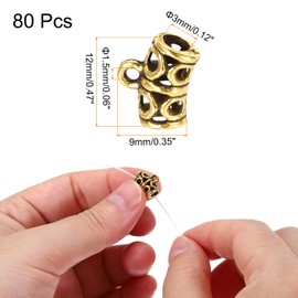 PATIKIL Spacer Bail Bead, 80 Pcs Spacer Beads Charms Holder Bracelet Tube Beads Hanger for Necklace Jewelry DIY Making, Vintage Gold