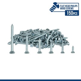 LMS Data Phillips Flat Head Wood Screws - 150 Pieces Kit Assortment of Stainless Screws with Box for DIY, Repairs, Plaster, Boards, Wood, Mixed - None Rust Assorted Flat Head Screws for Wall