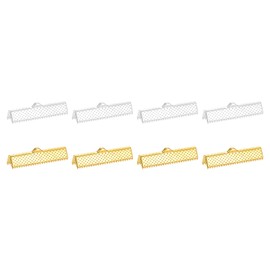 sourcing map 50Pcs 30mm Ribbon Crimp Clamp Ends, Bookmark Pinch Crimp Ends, Fasteners Clasp Crimp Ends for Bracelet Necklace Jewelry Making, Gold/Silver