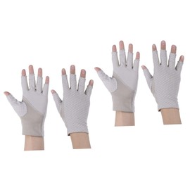 FRCOLOR 2 Pairs Fingerless Sunblock Gloves for Women UV Protection Half Finger Mittens with Non Skid Palm Grip Lightweight Breathable Outdoor Sports Gloves for Cycling Driving Climbing