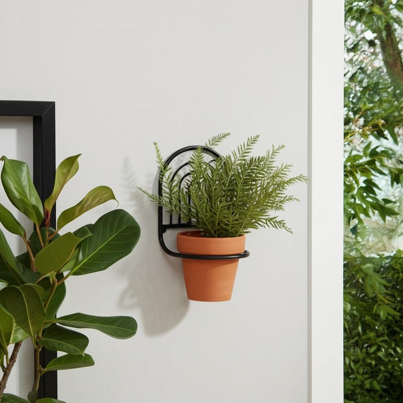 11" Metal Wall Planter - Black Iron Arched Rainbow Mounted