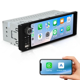 6.36" Single DIN Car Stereo - Wireless CarPlay & Android Auto | Linux System HD IPS Touchscreen Radio | Bluetooth 5.0 | USB-C/USB/FM | EQ Controls | Microphone Included