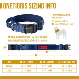 OneTigris Tactical Dog Collars with Handle,Military Dog Collar for Large Dog,Adjustable Nylon Collar German Shepherd Collar with Heavy Duty Metal Buckle for Dog Training and Walking(L, Navy Blue)