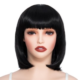 Yamel Natural Black Bob Wig with Bangs 12 Inches Short Straight Synthetic Hair Costume Party Cosplay Wigs for Women