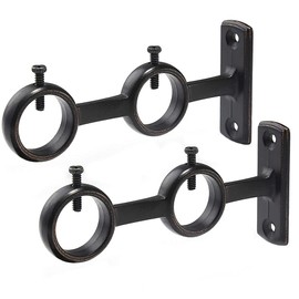 ANCLLO Curtain Rod Bracket, 2 Pieces Double Curtain Rod Holders, Double Rod Brackets, Hooks for Living Room, Bedroom, Curtain Rods (Black)