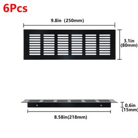 Geesatis Air Vent Ventilation Grille Cover Soffit Vents 200 x 80 mm / 8 x 3.1 inch for Cabinet, Shoe Wardrobe, Bookcase Hardware, with Mounting Screws, Black，6Pcs