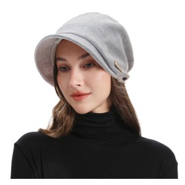 ZLYC Women Slouchy Beanie with Short Visor Brim Double Layer Lining Knit Skull Cap, Solid Khaki