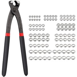 KAMTOP Hose Clip Clamp 100Pcs Hose Clamp Set, 5.8-21mm Single Ear Stepless Hose Clamps with Hose Clamp Plier, Stainless Steel Sealing Hose Clamp for Automotive, Securing Pipe Hose
