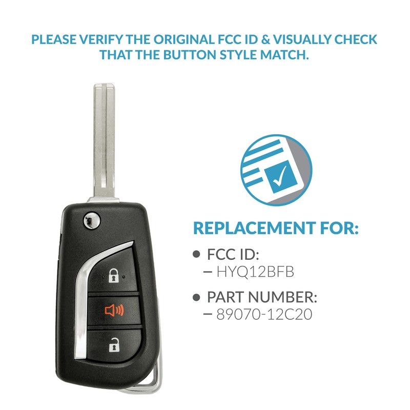 Keyless2Go Replacement for Remote Flip Key Toyota HYQ12BFB 89070-12C20 H