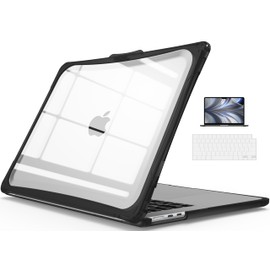 IBENZER Hexpact Protective MacBook Air 15 inch case 2026 2025 2024 2023 M5 A3448 M4 A3241 M3 A3114 M2 A2941, Heavy Duty case with ScreenFilm &KeyboardCover, Black, HPE-MAT15-BK+2