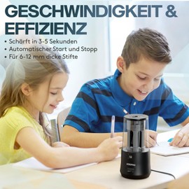 ACROPAQ Electric Sharpener for Thick and Thin Pencils - For 6-12 mm Pencils, Sharp and Blunt Tip, Fine Pen Tip in 3-5 Seconds, Black - Electric Sharpener, Electric Sharpener