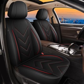 RAWAKORW Car Seat Covers Fit for Toyota RAV4 & RAV4 Hybrid 2007-2025 Front Seat Covers Waterproof Leather Seat Cover Cushion Protector Airbag Compatible (2 Front,Red Line)