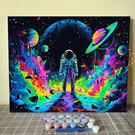 Galaxy Nebula Paint by Number for Beginner DIY Astronaut Decoration Acrylic Paint by Numbers for Kids,Art Kits for Adults,Paintings Picture Arts Craft for Home Wall Art Decor(DIY Frame) 16x20 inch