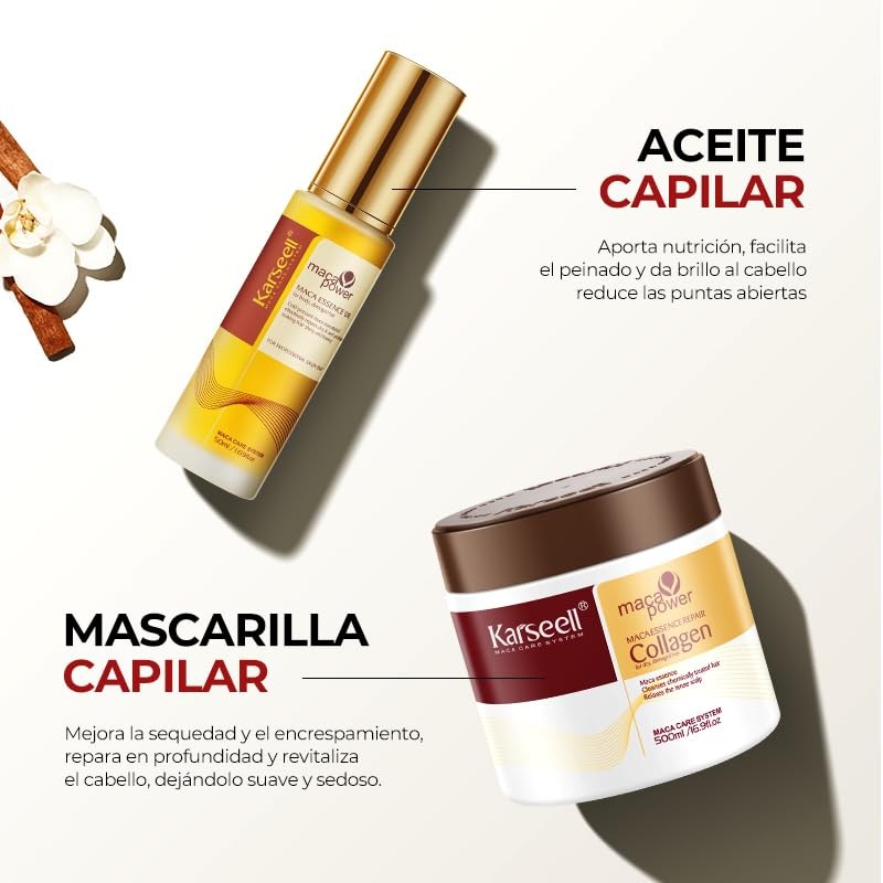 Karseell Mascarilla con Colágeno y Aceite Capilar, Set de 2