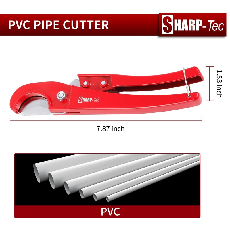 Sharp-tec PVC Pipe Cutter 0-32mm, Ratchet Plastic Pipe Cutter with