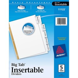 Avery 5-Tab Binder Dividers, Insertable Clear Big Tabs, 1 Set (11122)